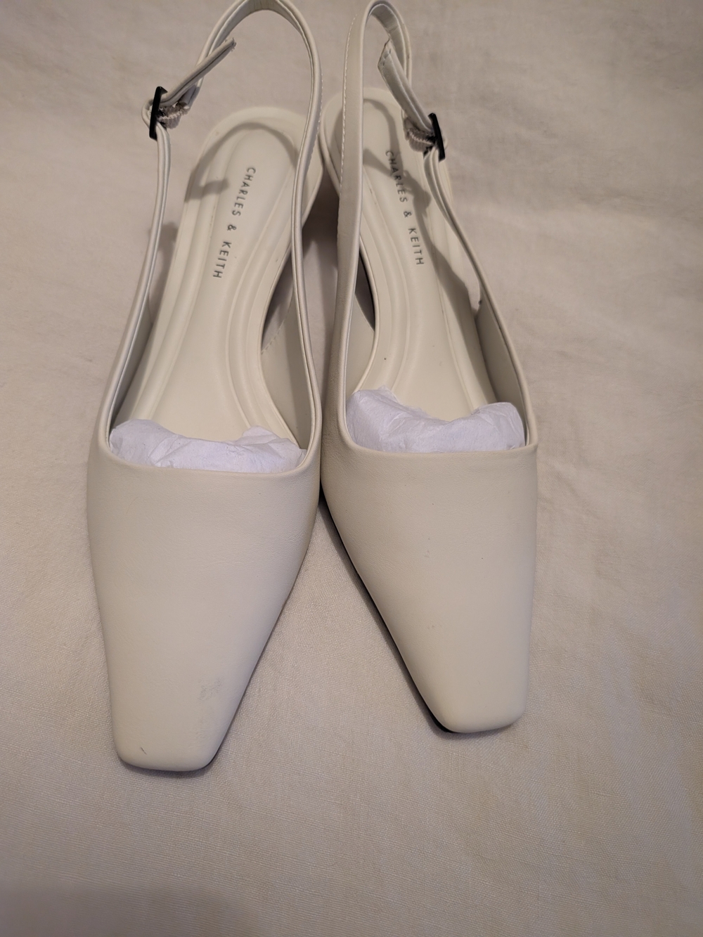 Charles & Keith White Pointed-Toe Slingback Flats